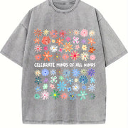Celebrate Minds of All Kinds Vintage Washed T-Shirt in Gray