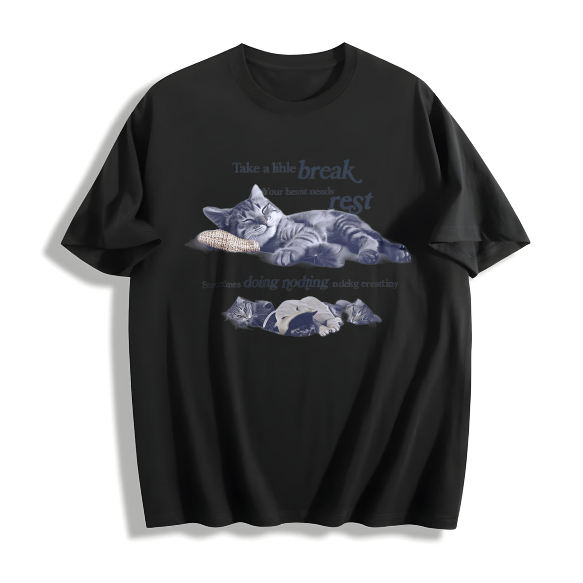 Y2k Relaxing Cat Lover Cotton T-Shirt in Black