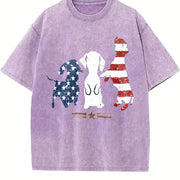 Patriotic Dog Silhouette Boxy Retro Y2K Vibes or Lived-in Vintage Washed T-Shirt in Purple