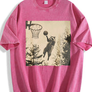 Basketball Cat Vintage Washed T-Shirt in Red