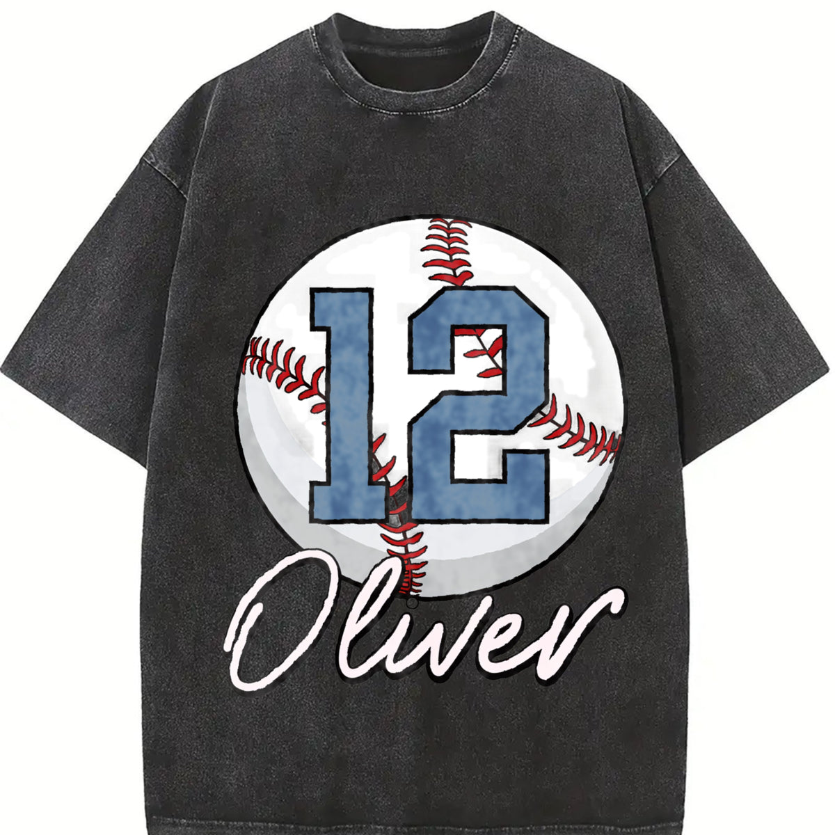 Pls Note Custom Baseball Vintage Washed T-Shirt in Black