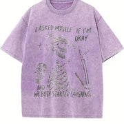 I Asked Myself If I'm Okay Skeleton Vintage Washed T-Shirt in Purple