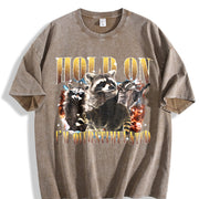 Hold on I Am Overstimulated Vintage Washed T-Shirt in Brown