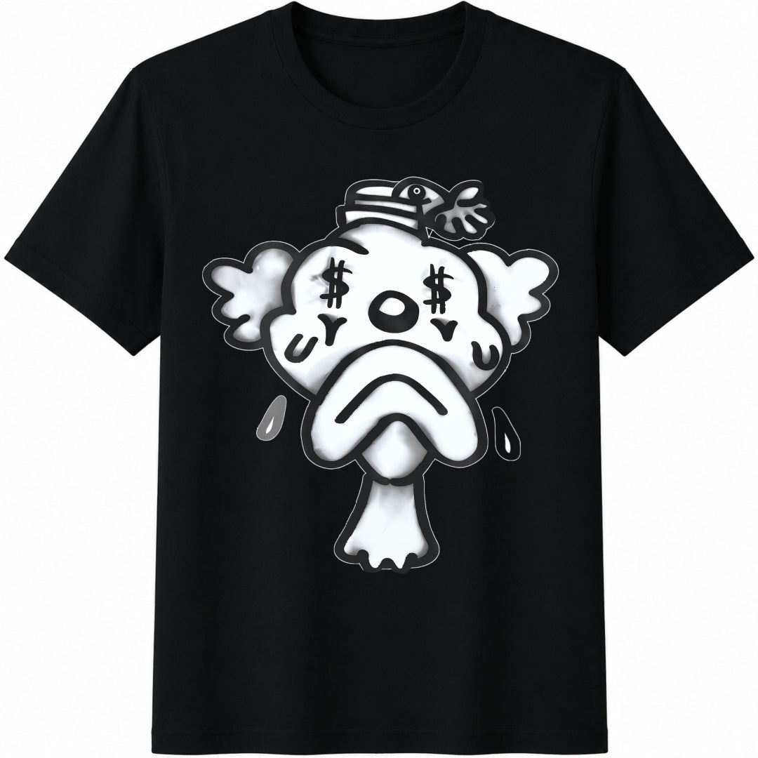Cartoon Money Eyes Crying Duck Cotton T-Shirt in Black