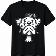 Cartoon Money Eyes Crying Duck Cotton T-Shirt in Black
