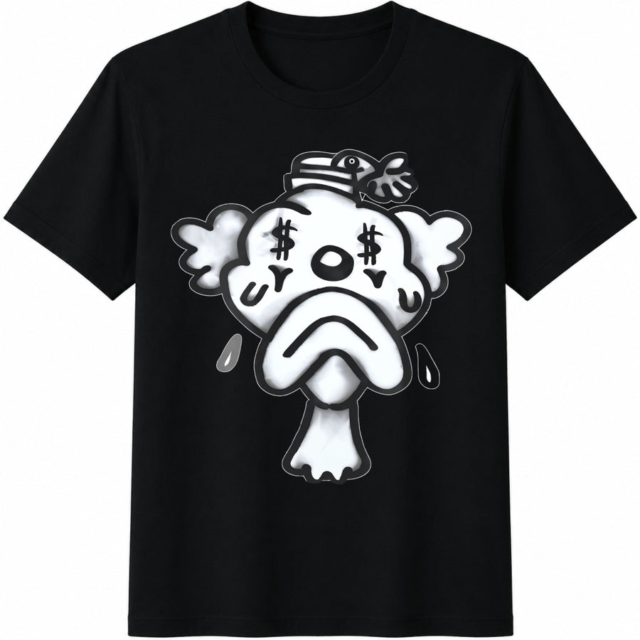 Cartoon Money Eyes Crying Duck Cotton T-Shirt in Black