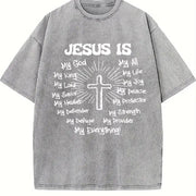 Cross Jesus God vintage washed oversized T-shirt in Gray