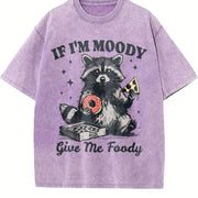 Retro Raccoon If I'm Moody Give Me Foody Vintage Washed T-Shirt in Purple