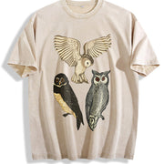 With a of Three Owls Flying Vintage Washed T-Shirt in Beige