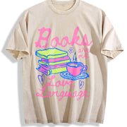 Valentines Day Books Are My Love Language Vintage Washed T-Shirt in Beige