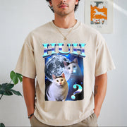 Playful Humor Cat Meme Vintage Washed T-Shirt in Beige