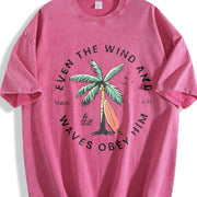 Christian Bible Verse Beachy Backprint vintage washed oversized T-shirt in Red
