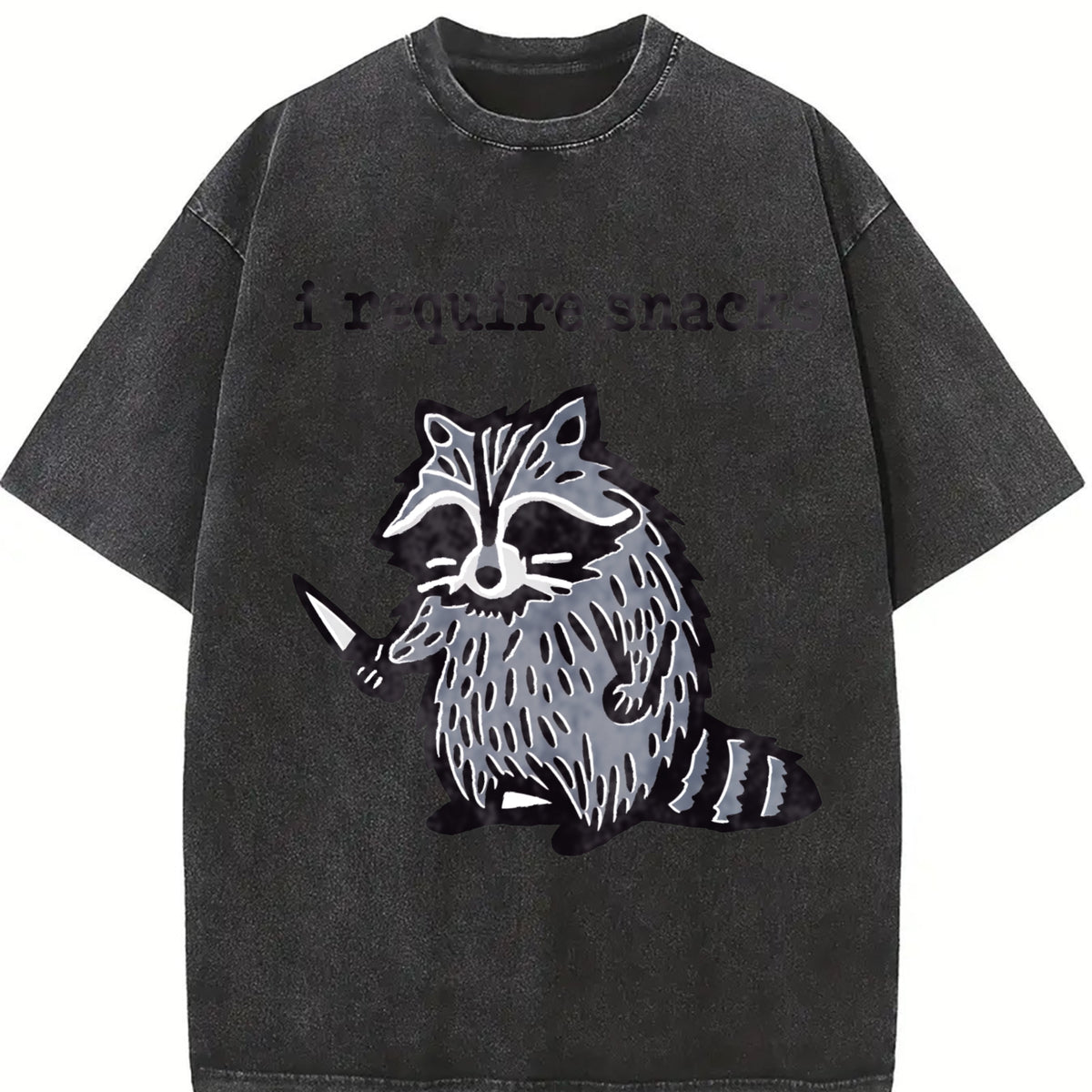 Winter Animal Snack Thief Raccoon Vintage Washed T-Shirt in Black