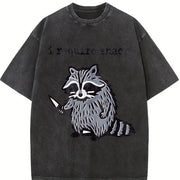 Winter Animal Snack Thief Raccoon Vintage Washed T-Shirt in Black