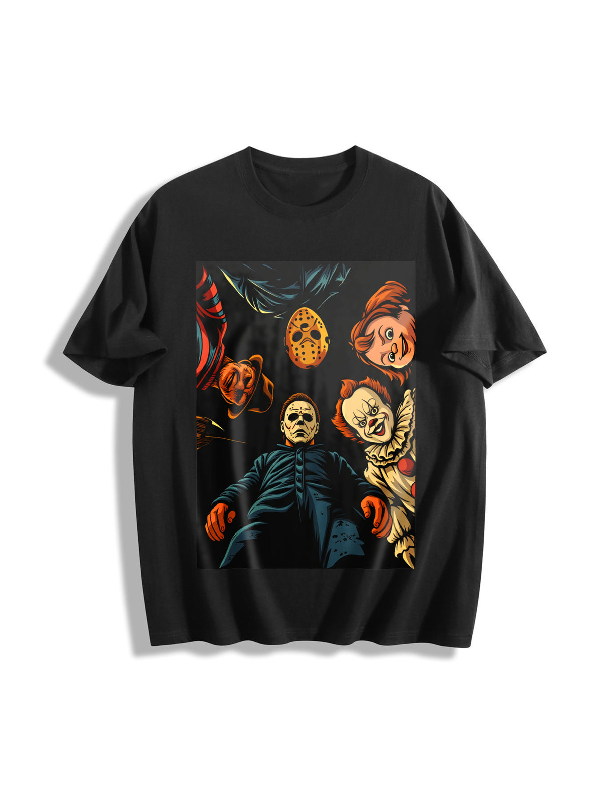 Retro Halloween Characters Cotton T-Shirt in Black
