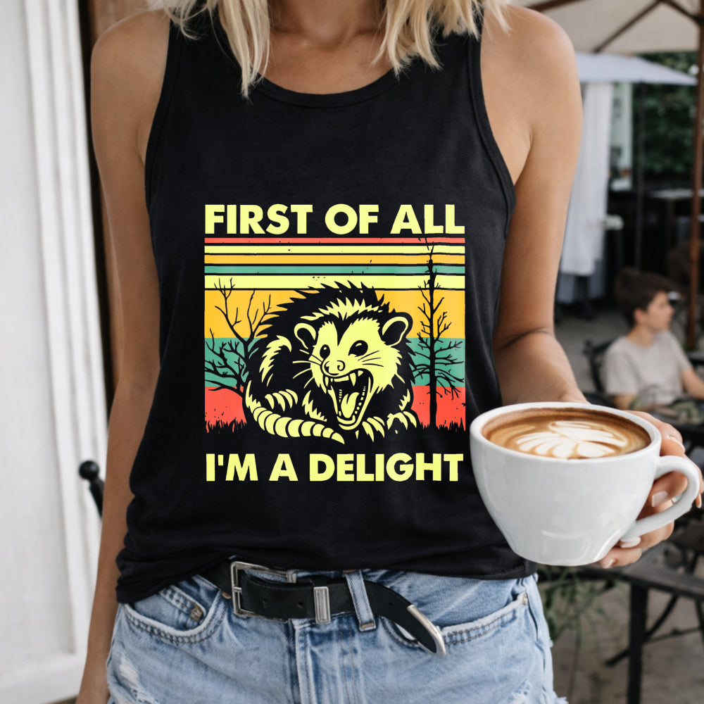 First of All I'm a Delight Crew-neck Sleeveless Vest Women's Color Cotton Tank Top in Black