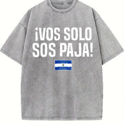 Vos Solo Sos Paja Salvadoran Slang El Salvador Flag vintage washed oversized T-shirt in Gray