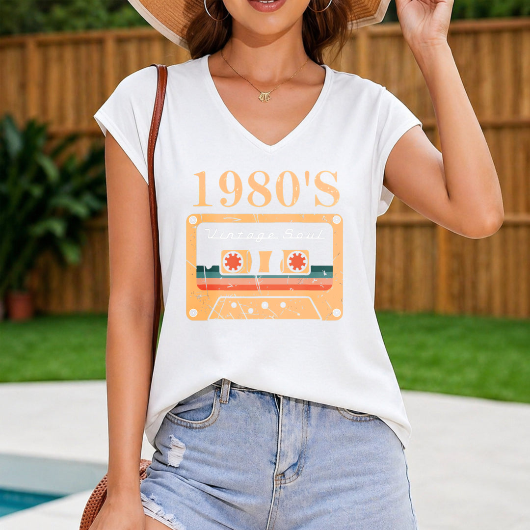 An Illustration of an Old-fashioned Cassette Tape Women's Color Cotton Tank Top in White