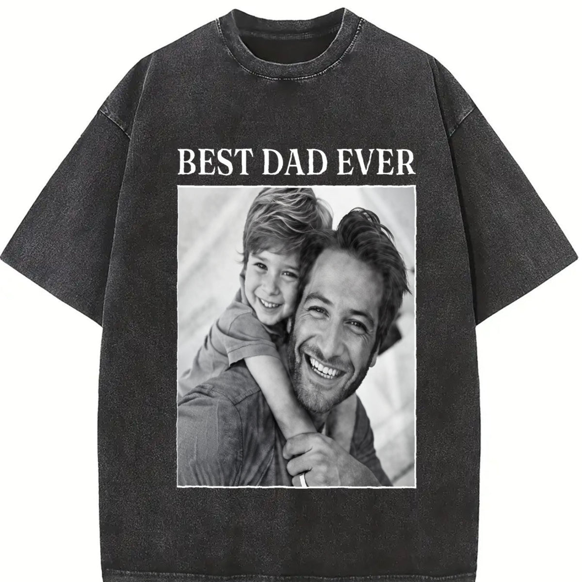 Custom Photo Dad Personalised Dad Vintage Washed T-Shirt in Black