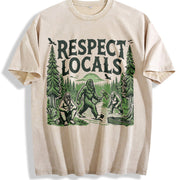 Retro Big Foot Respect Locals 90s Vintage Washed T-Shirt in Beige