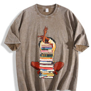 Premium Black Woman and Books Stack Afro Girl Book Lover Vintage Washed T-Shirt in Brown