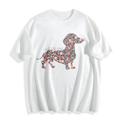 Floral Dachshund Wiener Dog Cotton T-Shirt in White