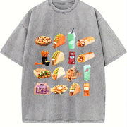 250gsm Retro Mexican Food (Tacos Vintage Washed T-Shirt in Gray
