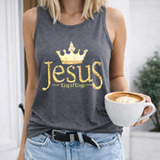 Jesus King of Kings Women's Color Cotton Tank Top in Gray