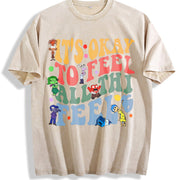 It's Okay to Feel All the Feels 2 Slides Vintage Washed T-Shirt in Beige
