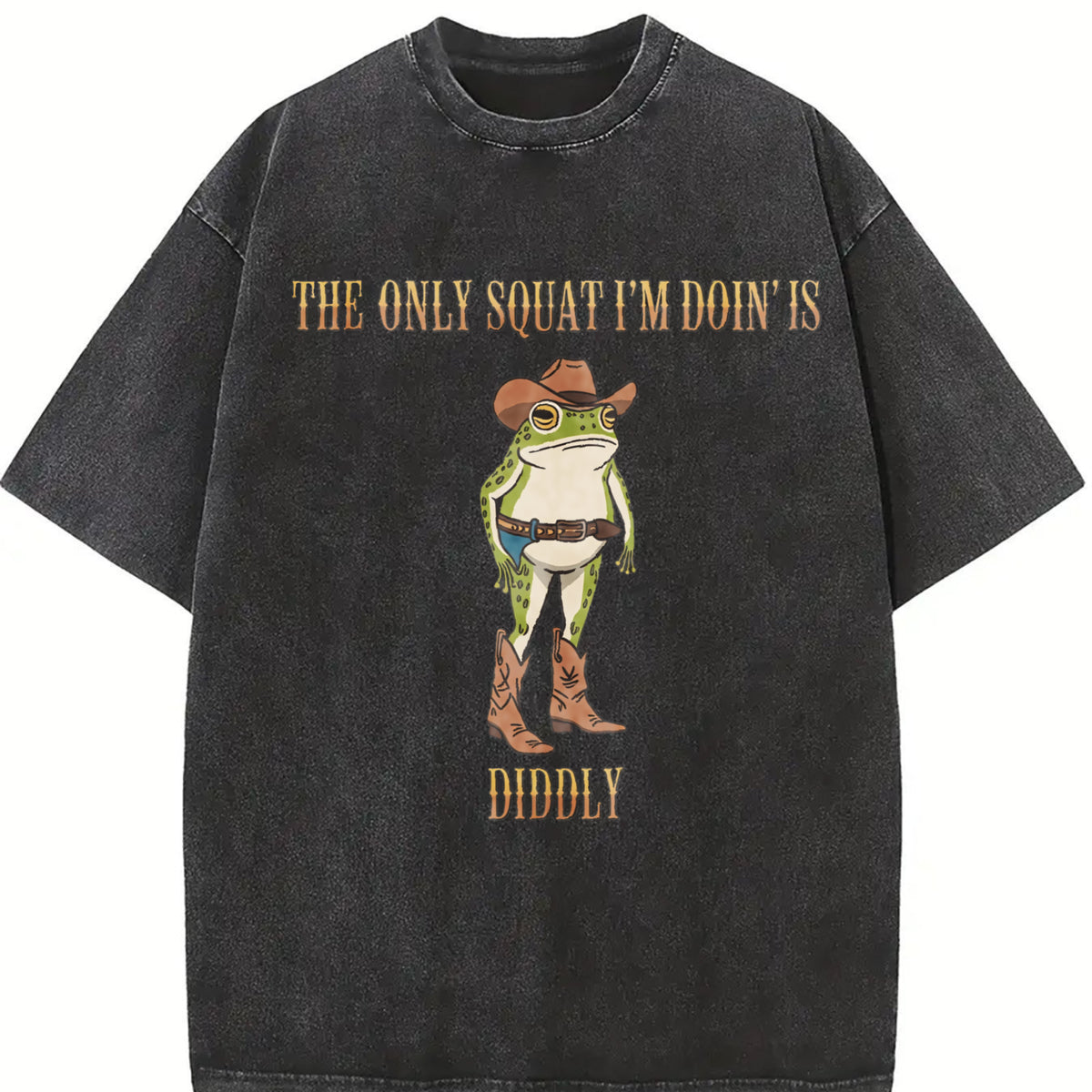 The Only Squat I'm Doin' Is Diddly Cowboy Frog vintage washed oversized T-shirt in Black