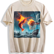 Premium Shrimp Dunking on Shark Fishing Meme Vintage Washed T-Shirt in Beige