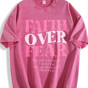 Faith Over Fear Jesus Christian Religious Sayings Bible Vintage Washed T-Shirt in Red