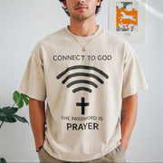 Connect to God Password Is Prayer Vintage Washed T-Shirt in Beige