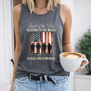 Land of the Free Because of the Brave Women's Color Cotton Tank Top in Gray