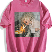 For Artistic Fantasy Swaddled Baby in Sky Above City Urban Vintage Washed T-Shirt in Red