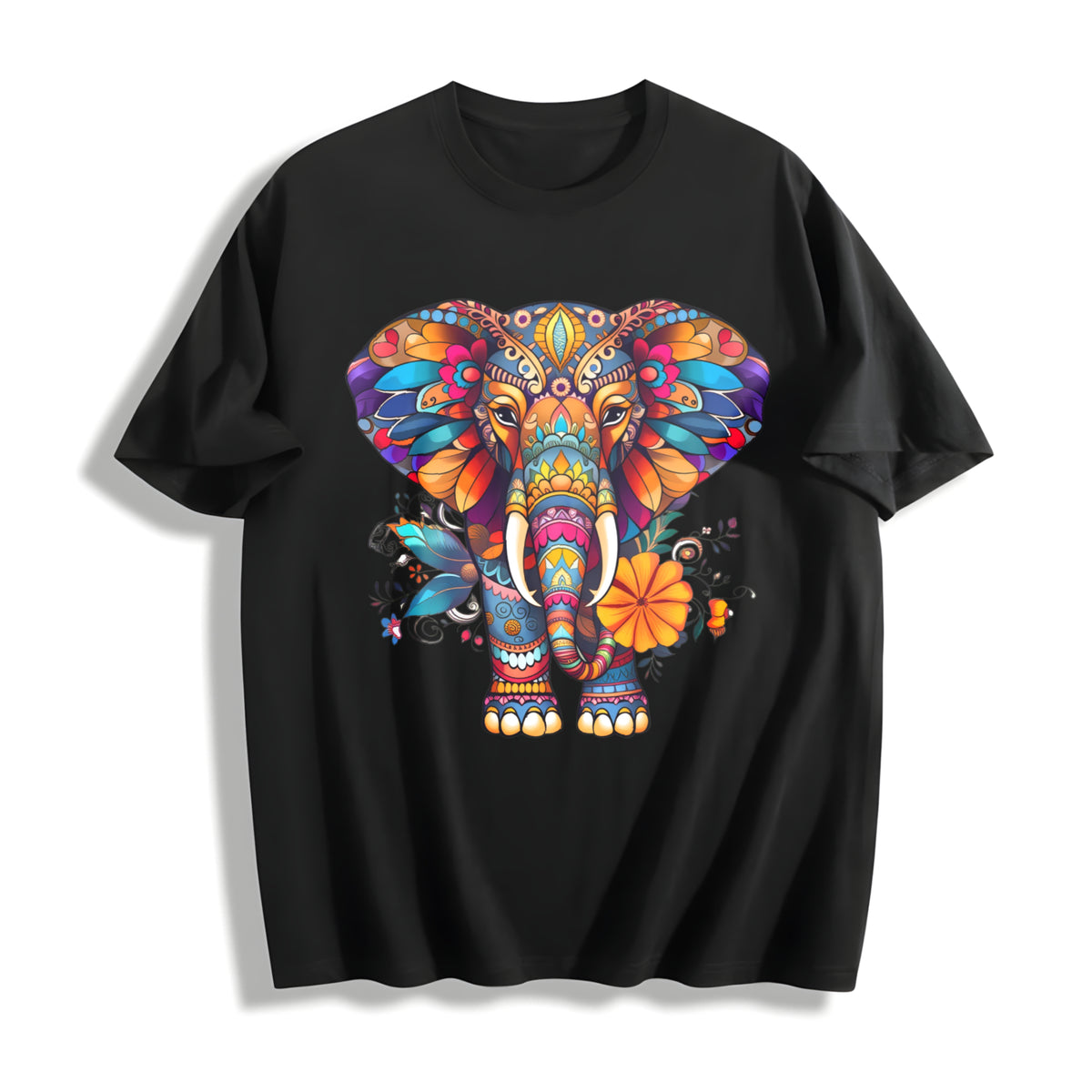 Elephant Fashionable Cotton T-Shirt in Black