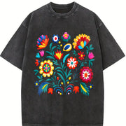 Mexican Bohemian Vintage Washed T-Shirt in Black