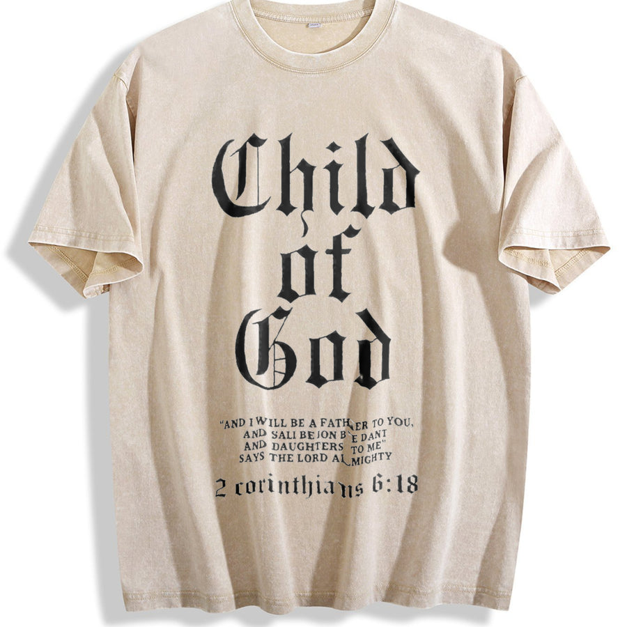 ’Child Of God' vintage washed oversized T-shirt in Beige