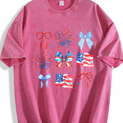 USA Coquette Bow Retro America Vintage Washed T-Shirt in Red