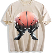 Retro Basketball Tank Vintage Washed T-Shirt in Beige