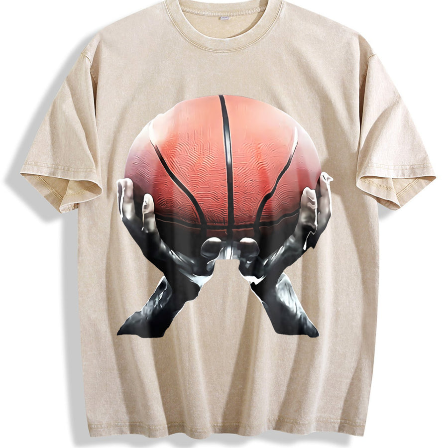 Retro Basketball Tank Vintage Washed T-Shirt in Beige