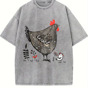 Chicken & Eggplant Short-sleeve Vintage Washed T-Shirt in Gray