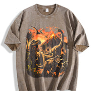 Dinosaur Retro Jurassic Dino Triceratops T Rex Vintage Washed T-Shirt in Brown