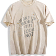 Wake Up Work Out Look Hot Vintage Washed T-Shirt in Beige