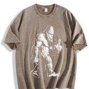 Retro Bigfoot Middle Finger 90s Vintage Washed T-Shirt in Brown