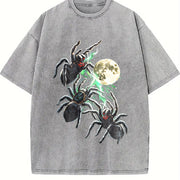 Spider Moon 90s Retro ® Gothic Dark Art Y2k Vintage Washed T-Shirt in Gray