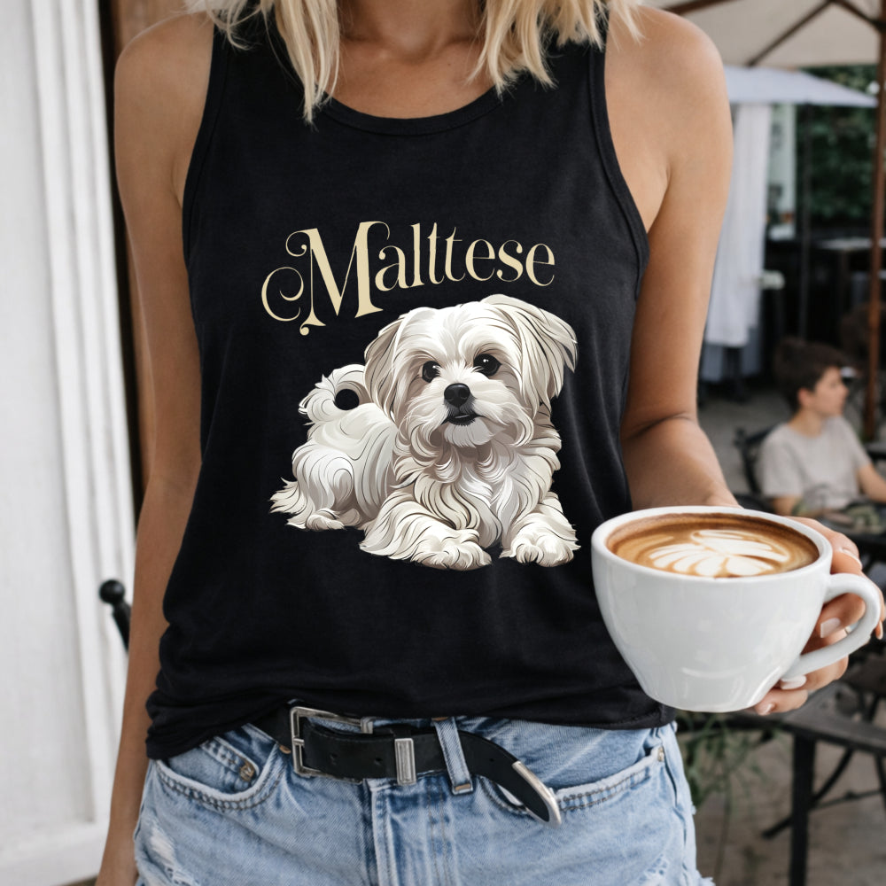 Maltese Dog Women's Color Cotton Tank Top in Black