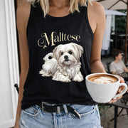 Maltese Dog Women's Color Cotton Tank Top in Black