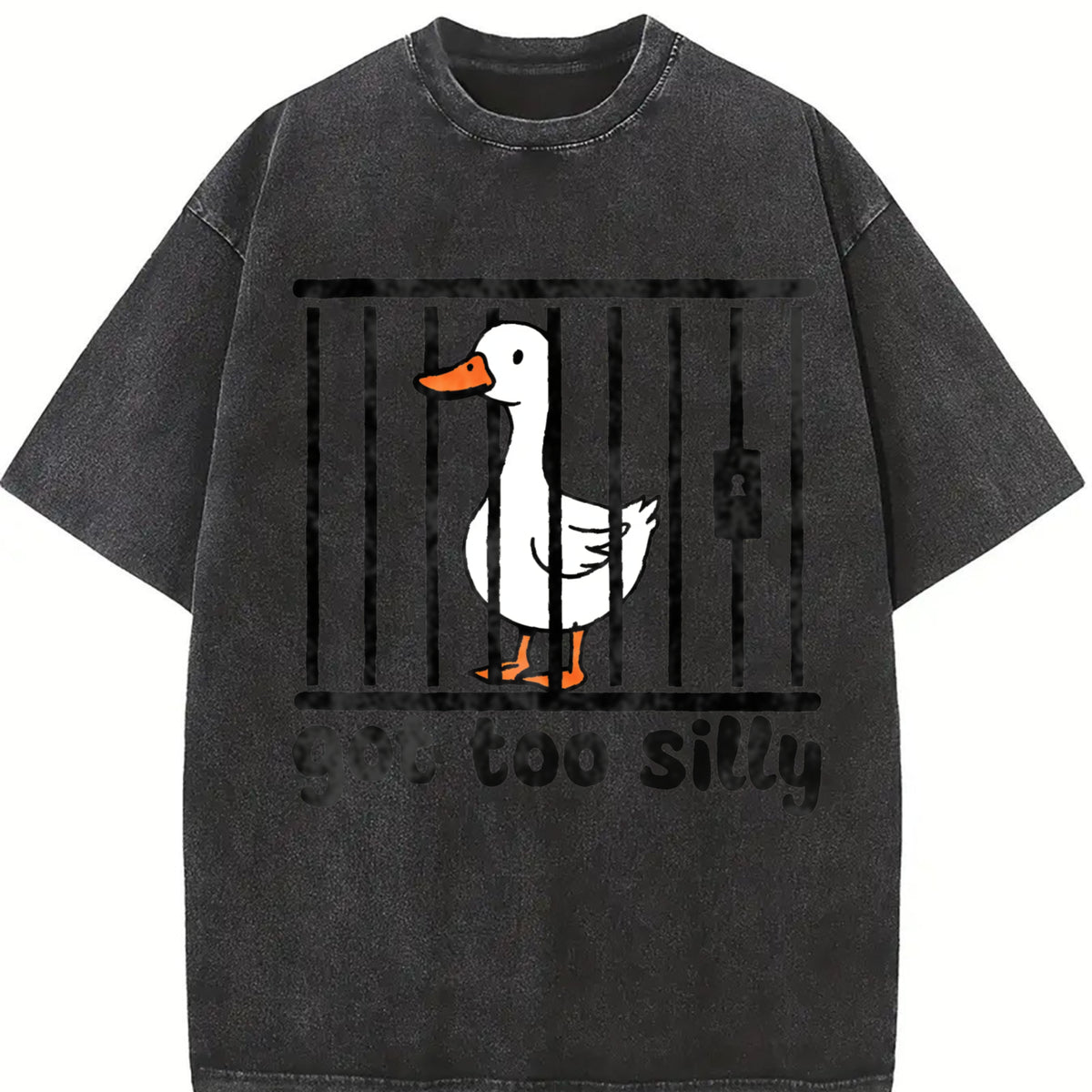 Retro Silly Goose 90s Vintage Washed T-Shirt in Black