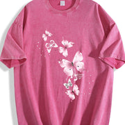 With Pink Butterfly Vintage Washed T-Shirt in Red
